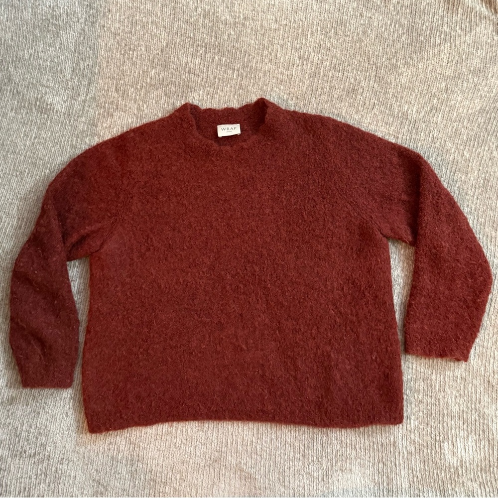 WRAP London Alpaca Blend Crewneck Sweater Rust Red Soft Knit US 12